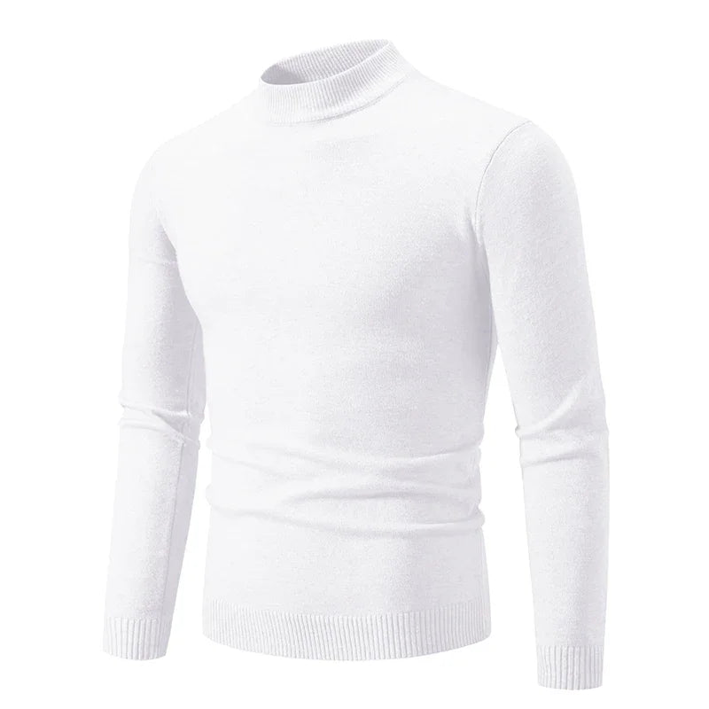 New Sweatwear Men's Half Neck Basic Solid Color Sweaters Round Neck Elastic Pullovers Warm Autumn Knitted Oversized Sweater Men