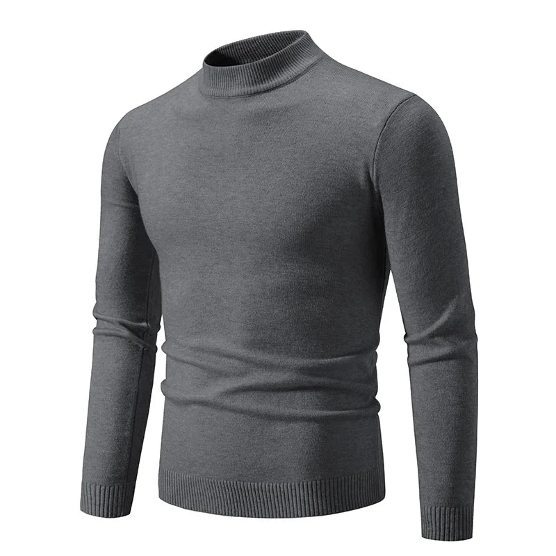 New Sweatwear Men's Half Neck Basic Solid Color Sweaters Round Neck Elastic Pullovers Warm Autumn Knitted Oversized Sweater Men