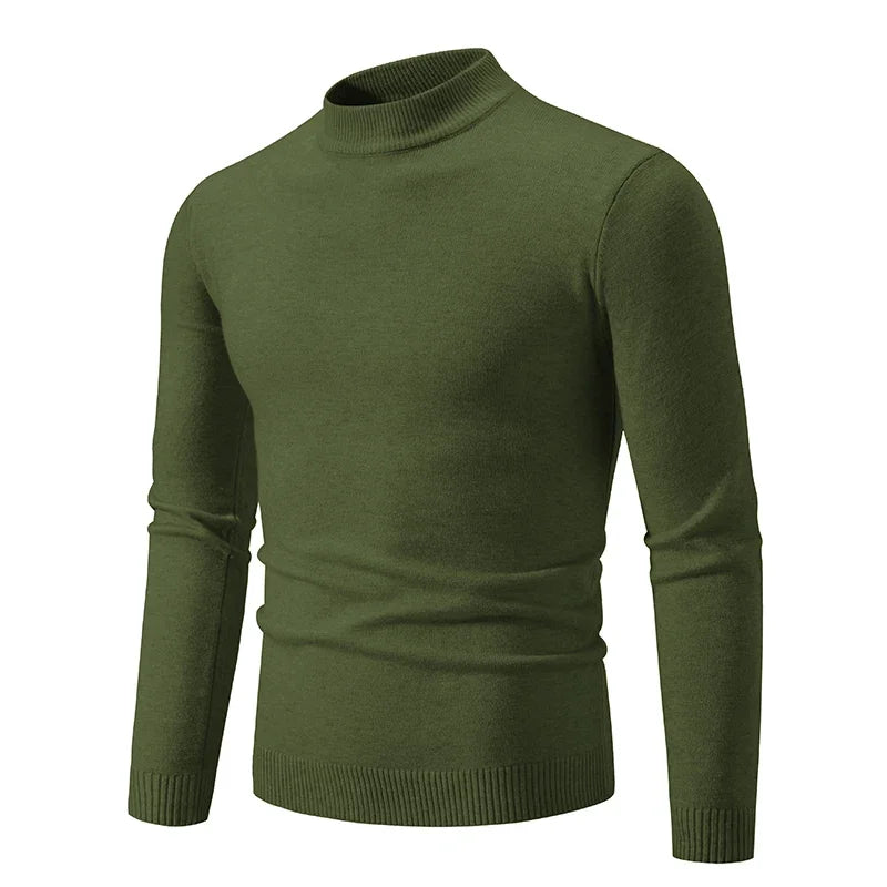 New Sweatwear Men's Half Neck Basic Solid Color Sweaters Round Neck Elastic Pullovers Warm Autumn Knitted Oversized Sweater Men