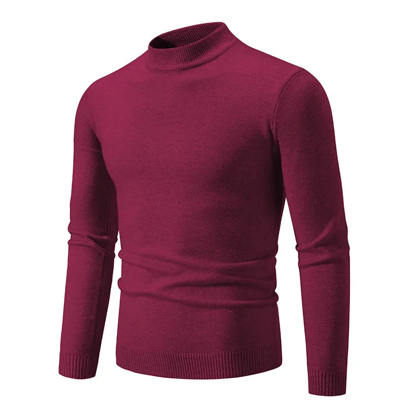 New Sweatwear Men's Half Neck Basic Solid Color Sweaters Round Neck Elastic Pullovers Warm Autumn Knitted Oversized Sweater Men