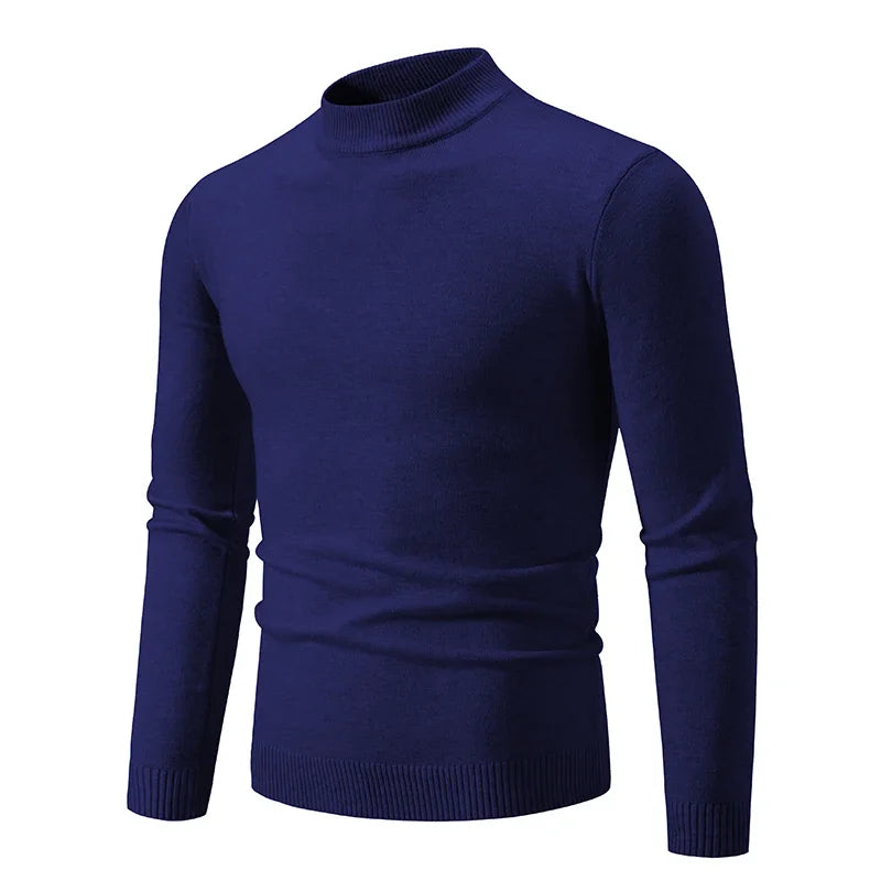 New Sweatwear Men's Half Neck Basic Solid Color Sweaters Round Neck Elastic Pullovers Warm Autumn Knitted Oversized Sweater Men
